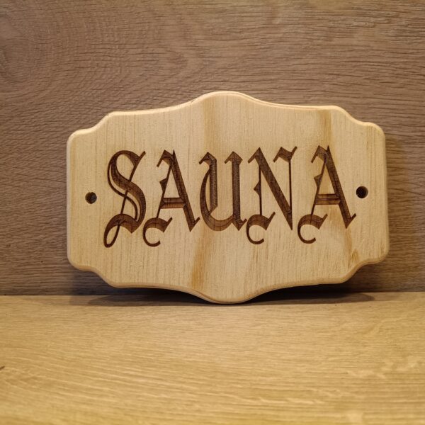 Sauna_pienikylttihevi Ovikyltti Sauna 18x12 cm gootti